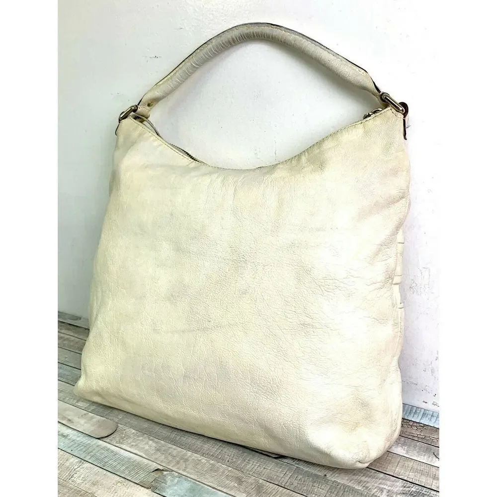 KATE SPADE NEW YORK IVORY CREAM GENUINE LEATHER ZIP TOP HOBO SHOULDER BAG PURSE